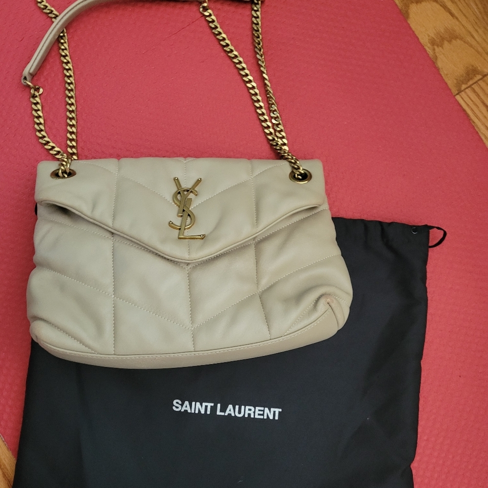 Saint Laurent Cream Quilted Shoulder Bag